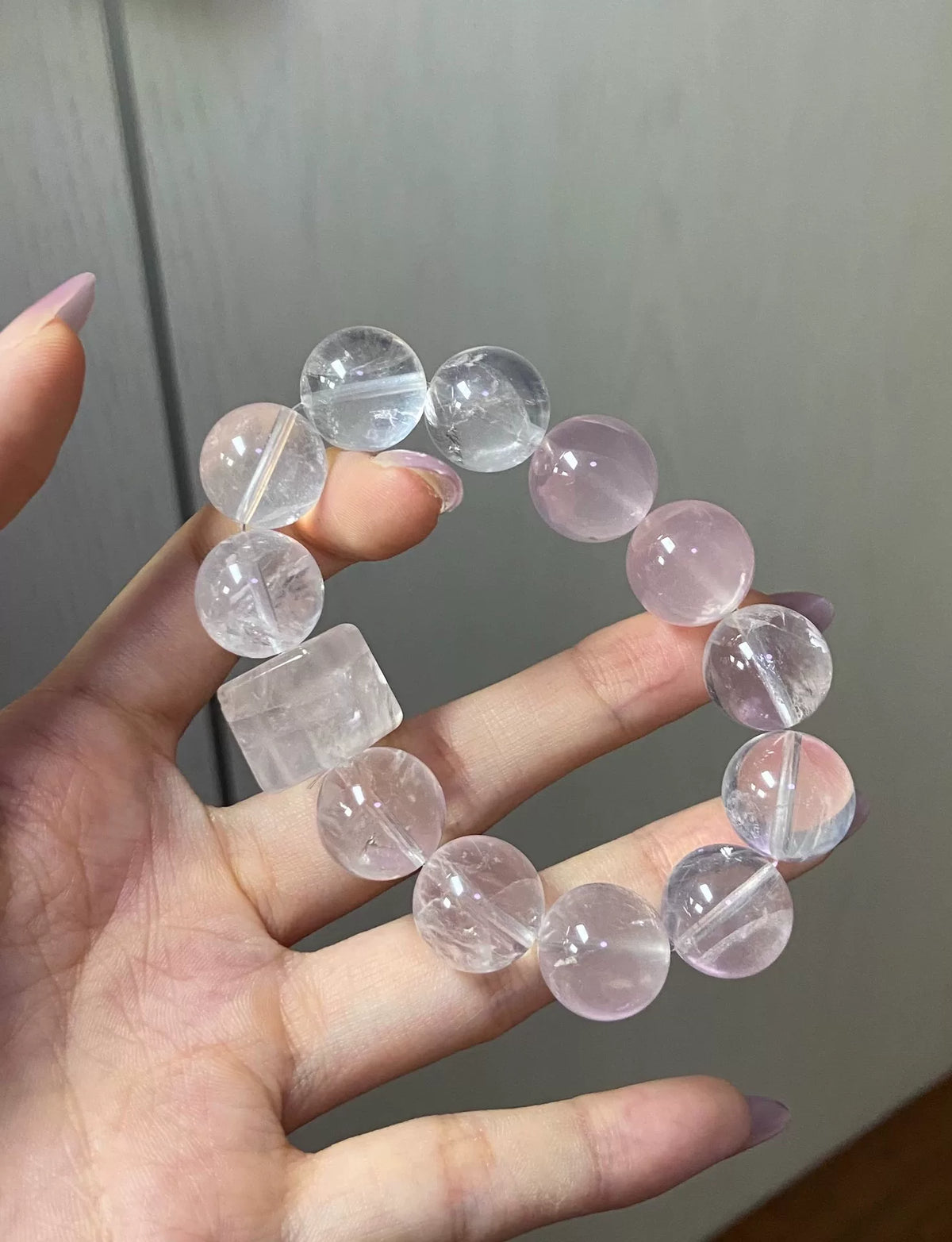 Bracelet en perles de cristal rose et clair 14,5 mm