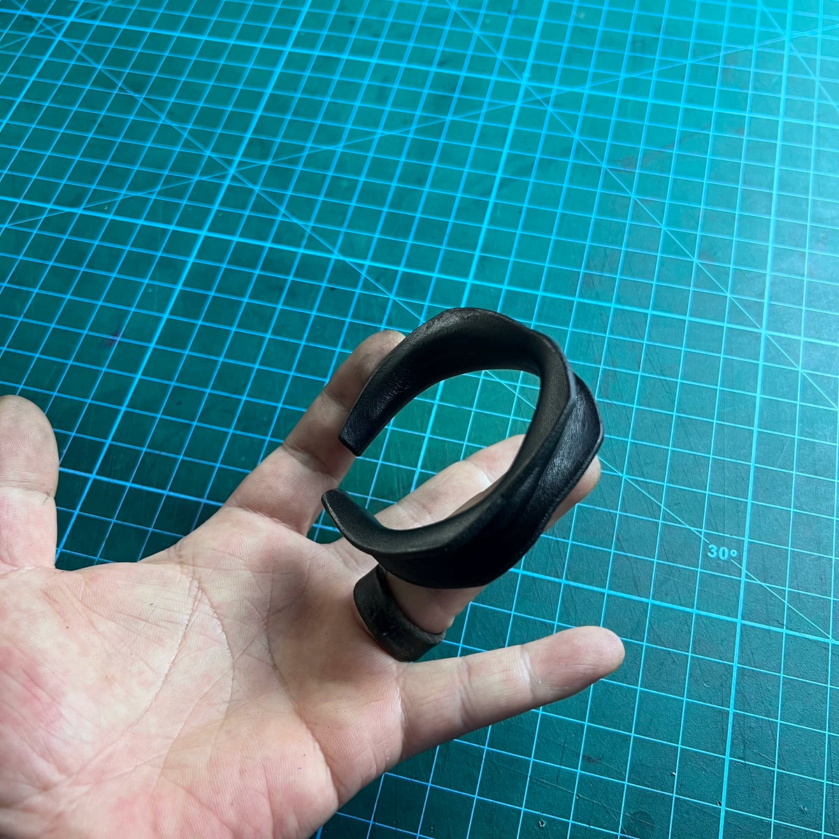 Black Top Grain Leather Cuff Bracelet Bangle
