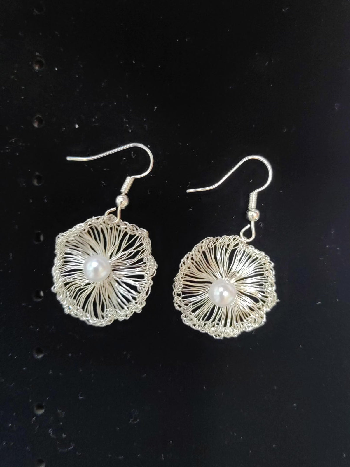 Handmade Crocheted Wire Earrings with Pearl