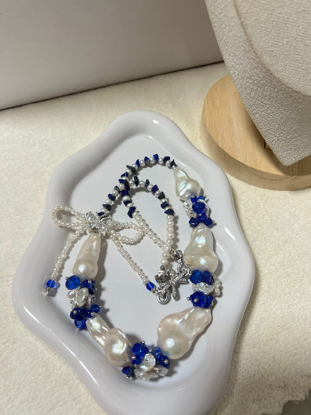 Blue Porcelain Baroque Pearl Lapis Necklace