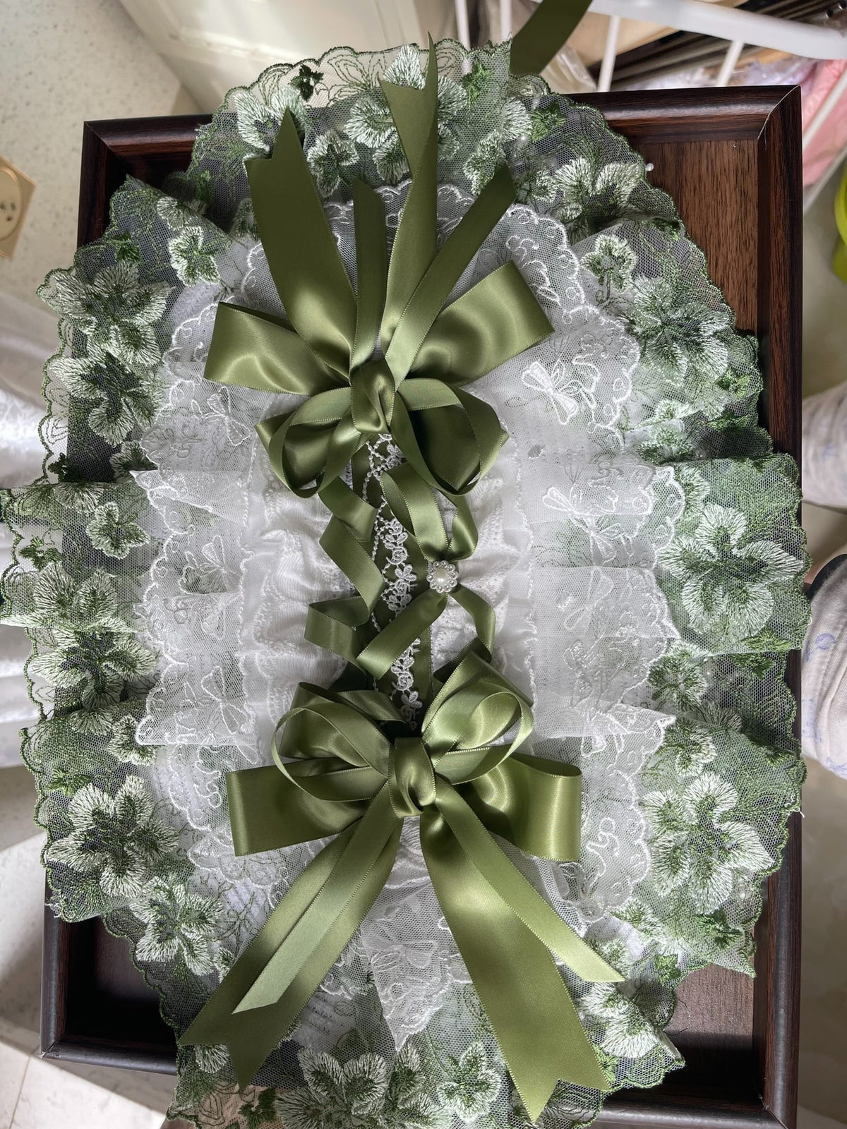 Lolita Green Lace Flat Bonnet Handmade