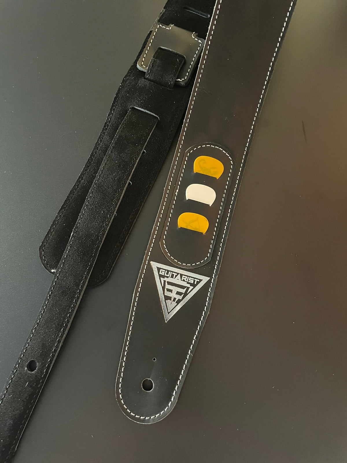 Handcrafted Italian Leather Guitar Strap with Pick Holder