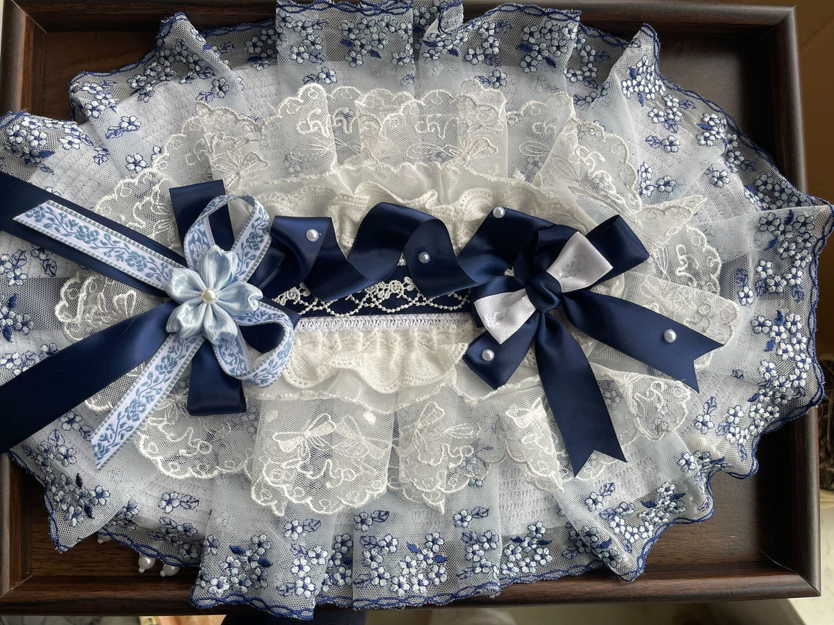 Lolita Blue White Lace Bonnet Hat