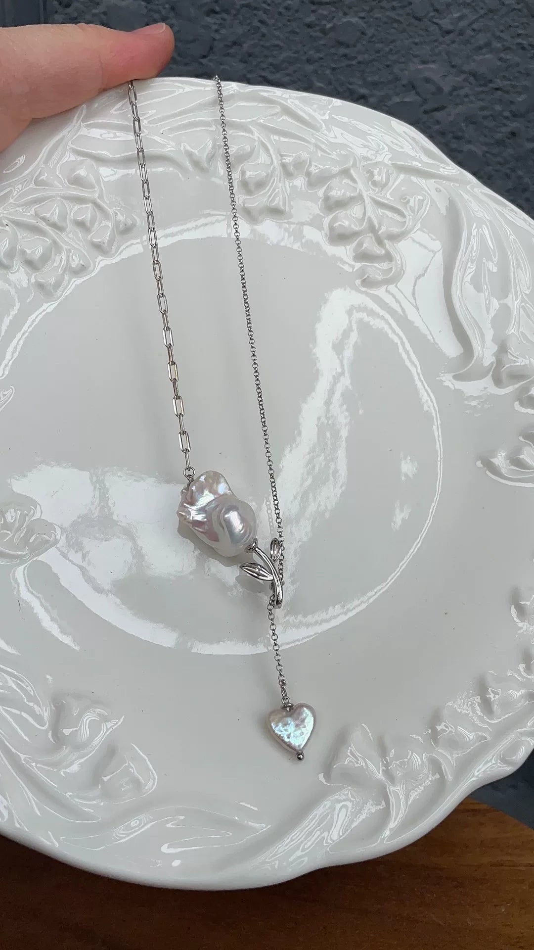 Baroque Pearl Heart Necklace 925 Silver