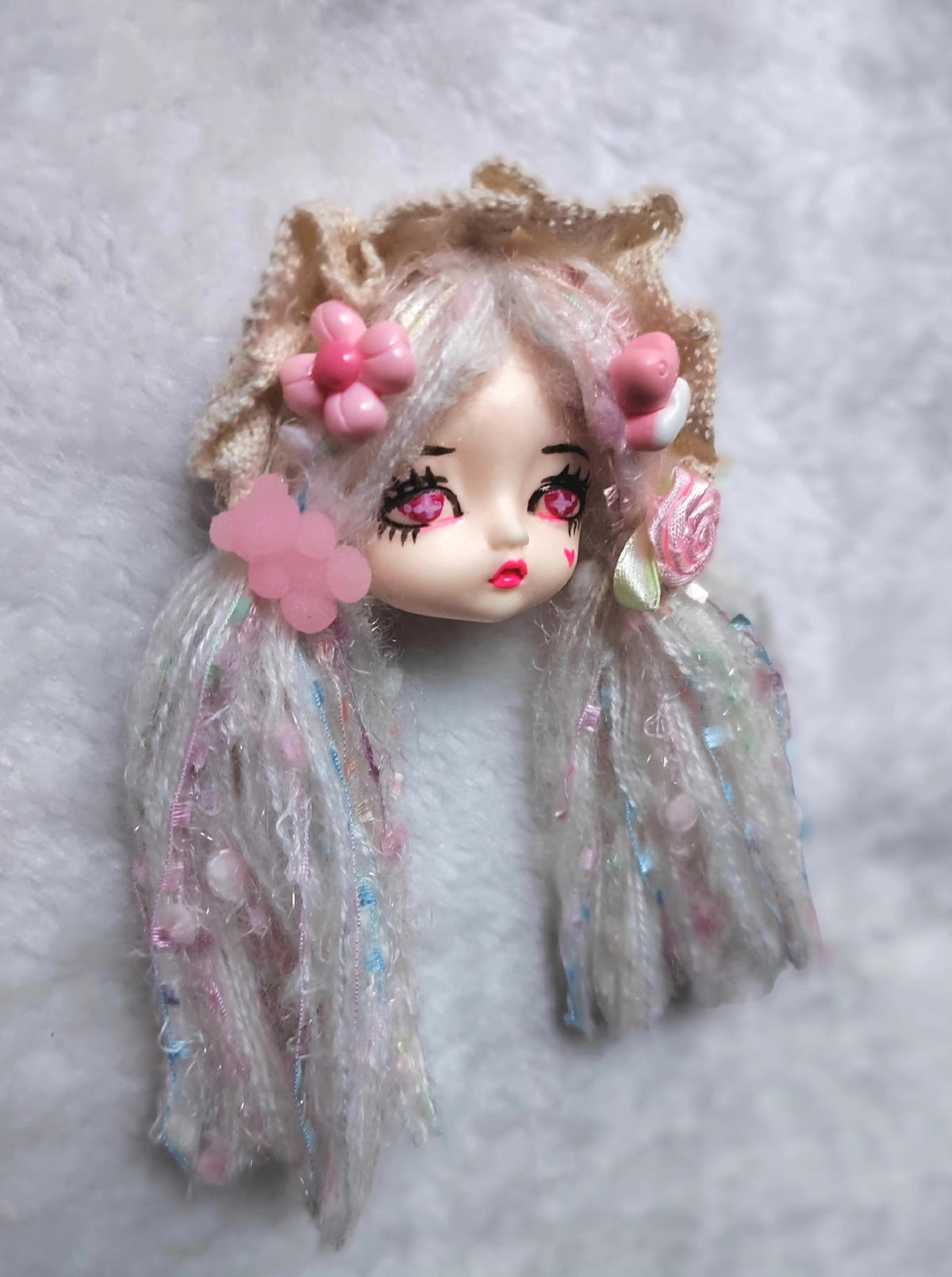 Handmade Clay Doll Head Brooch