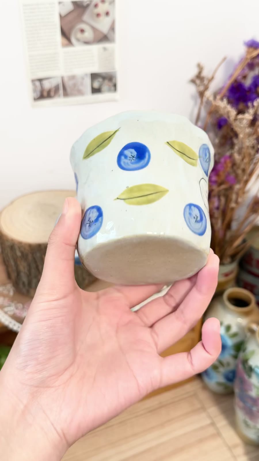 Handmade Ceramic Mug with Blueberry Dog Design