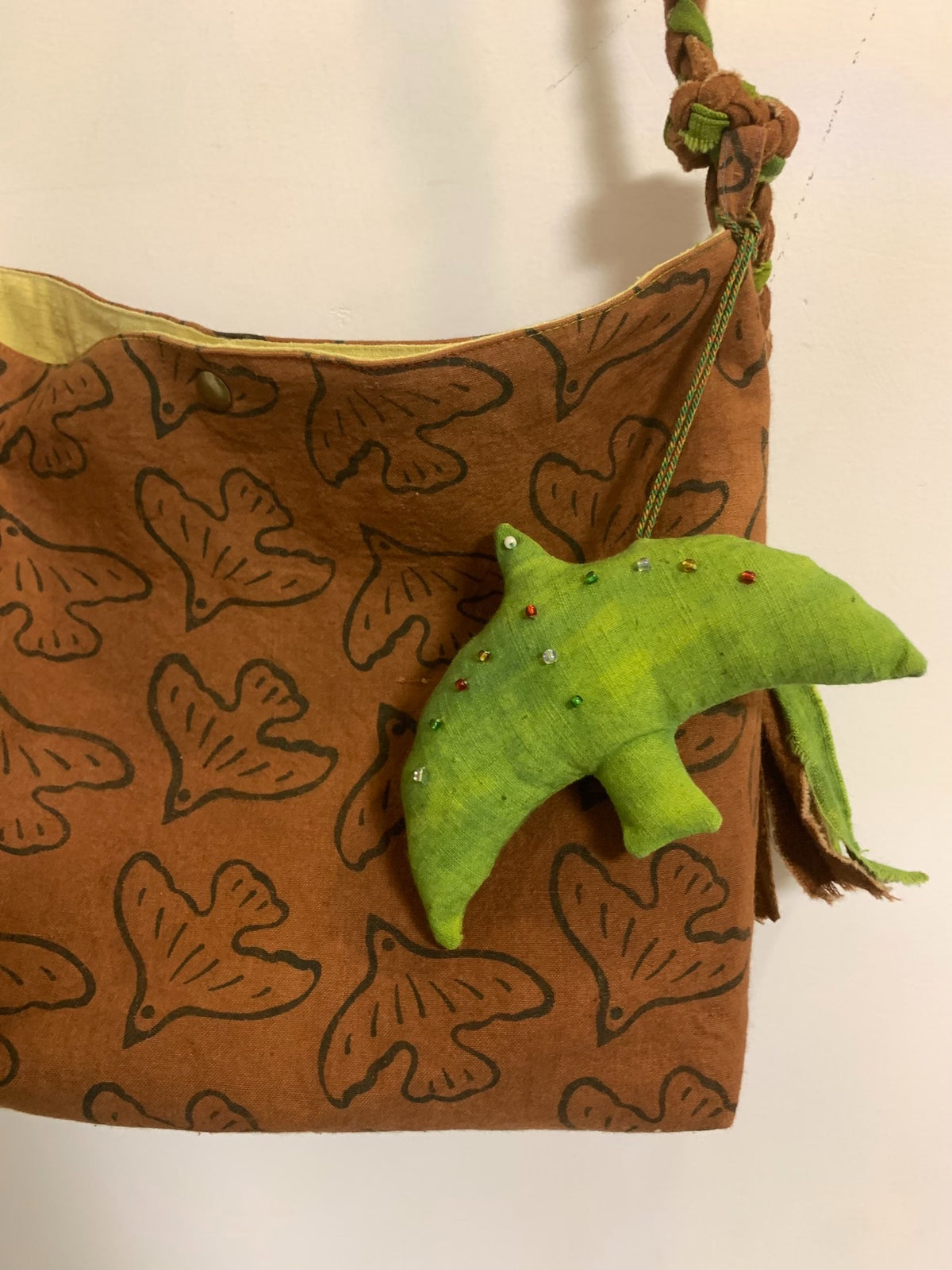 Handwoven Plant-Dyed Bird Print Shoulder Bag