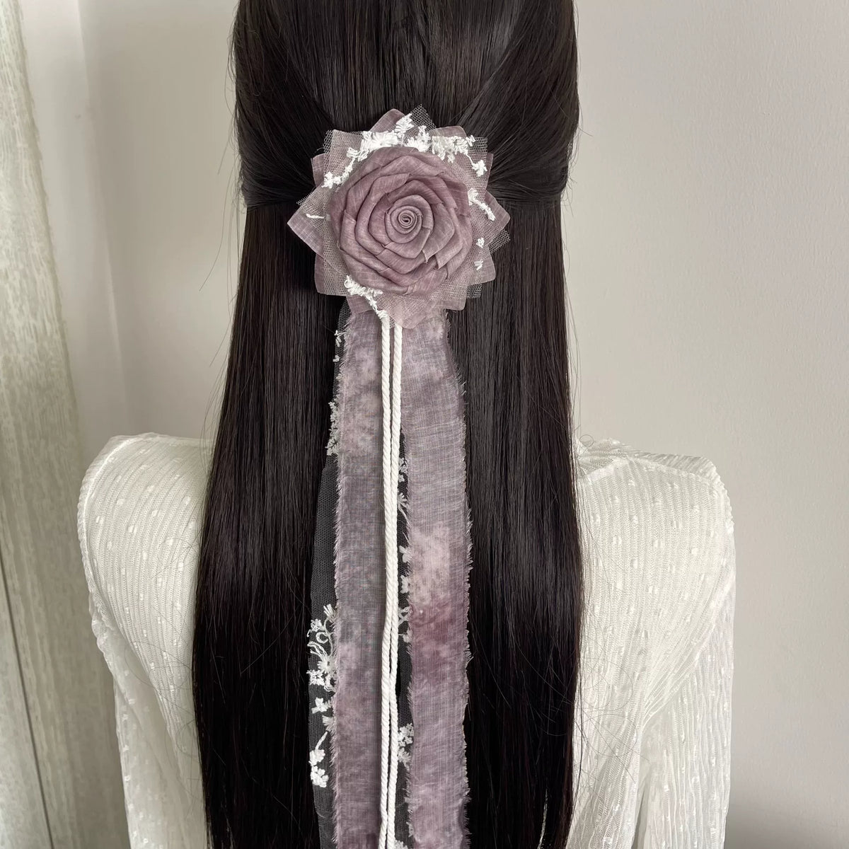 Handmade Purple Fabric Rose Brooch