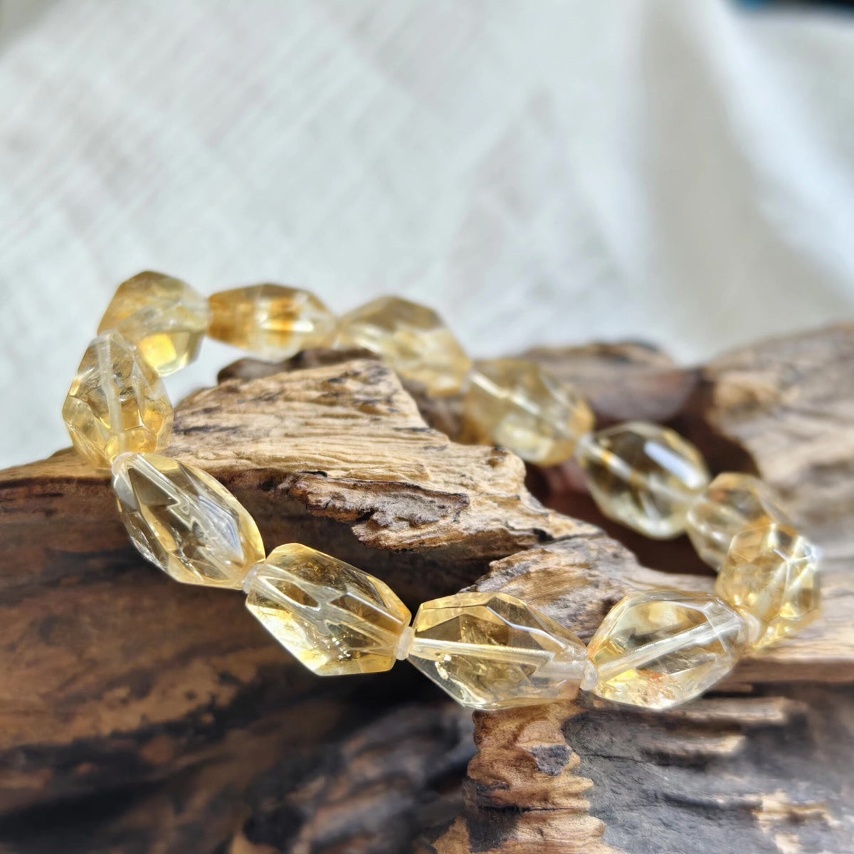 Natural Citrine Diamond Cut Beaded Bracelet 11mm