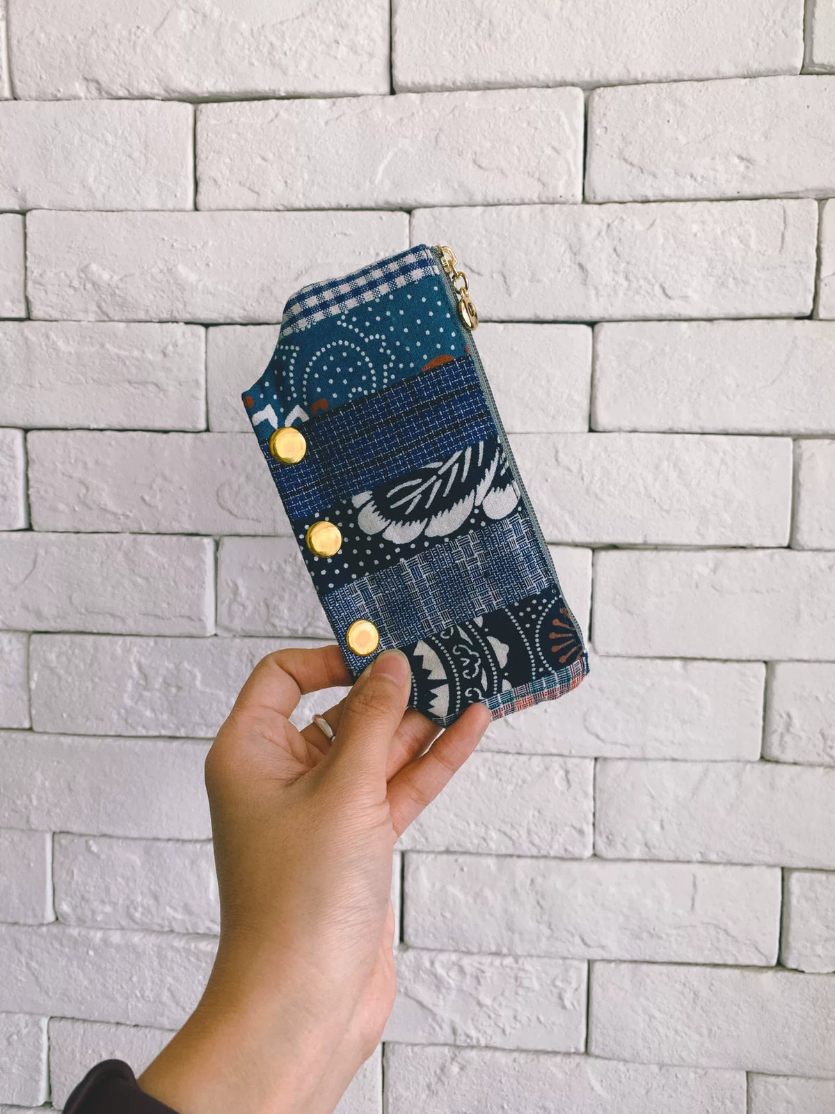 Pochette à stylos en patchwork de coton indigo