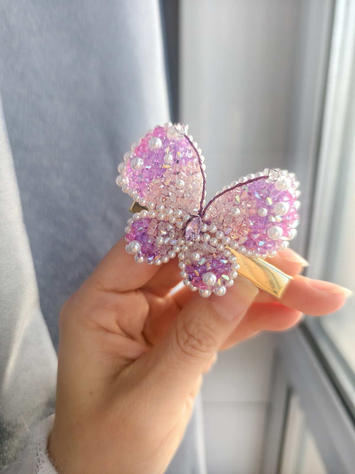 Crystal Pearl Butterfly Hair Clip