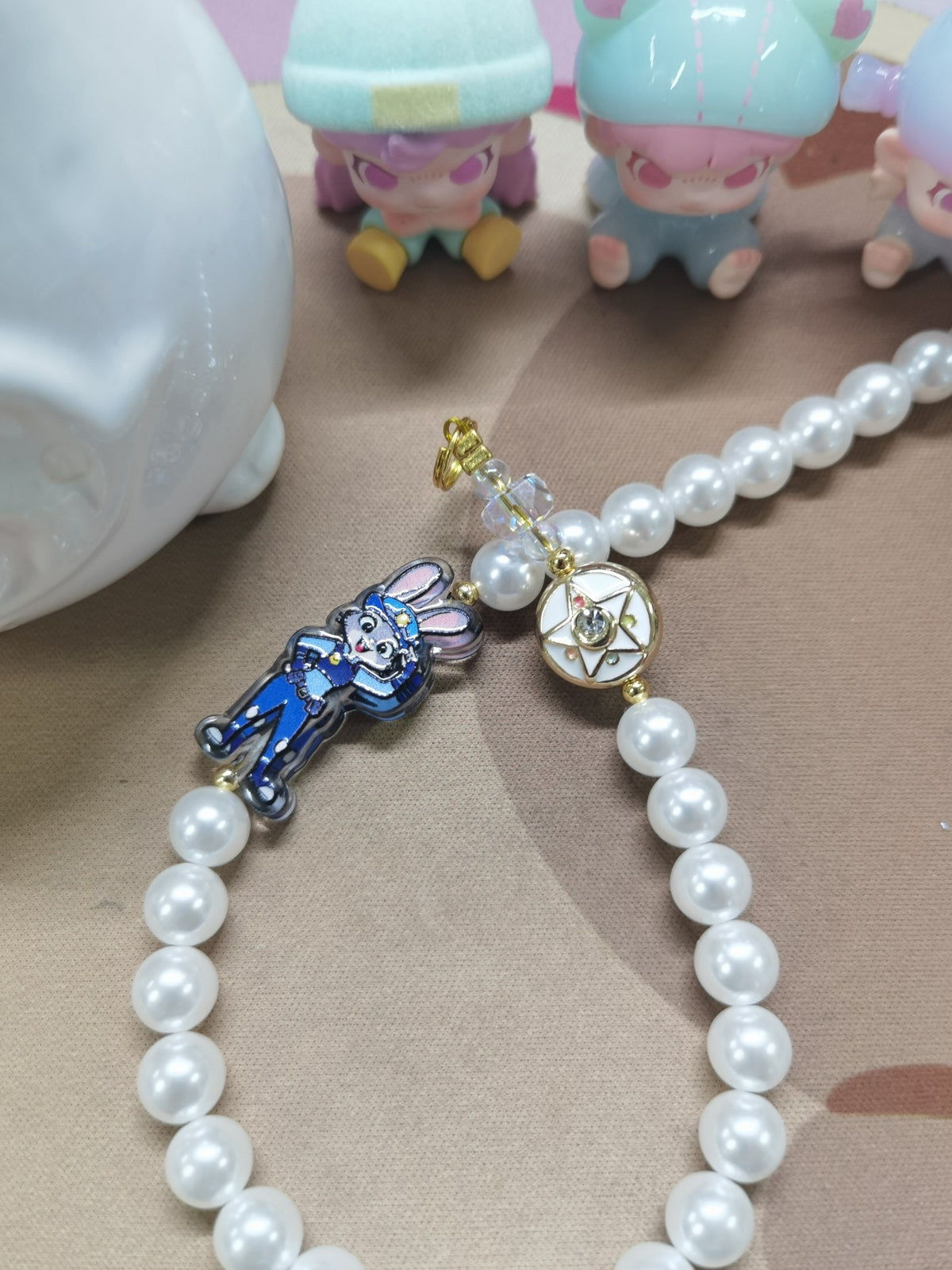 Pearl Rabbit Officer Bag Charm Chain