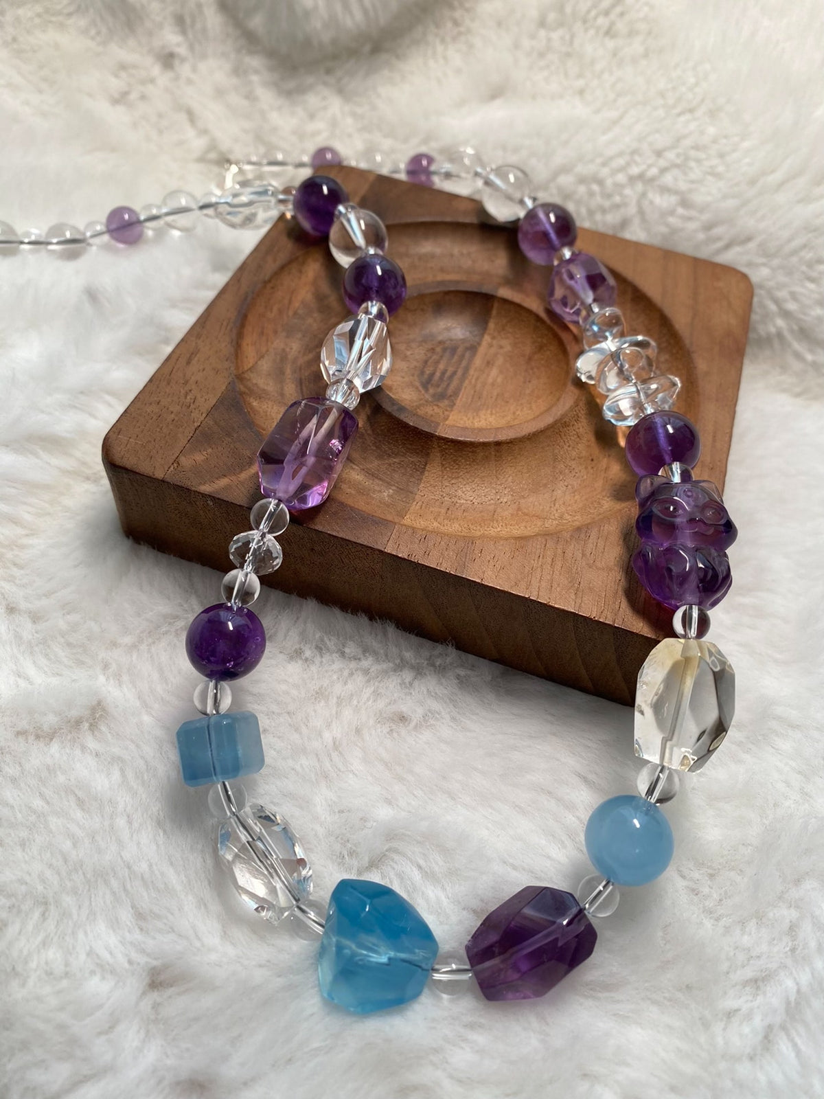 Amethyst Fox Carved Multi Gemstone Necklace