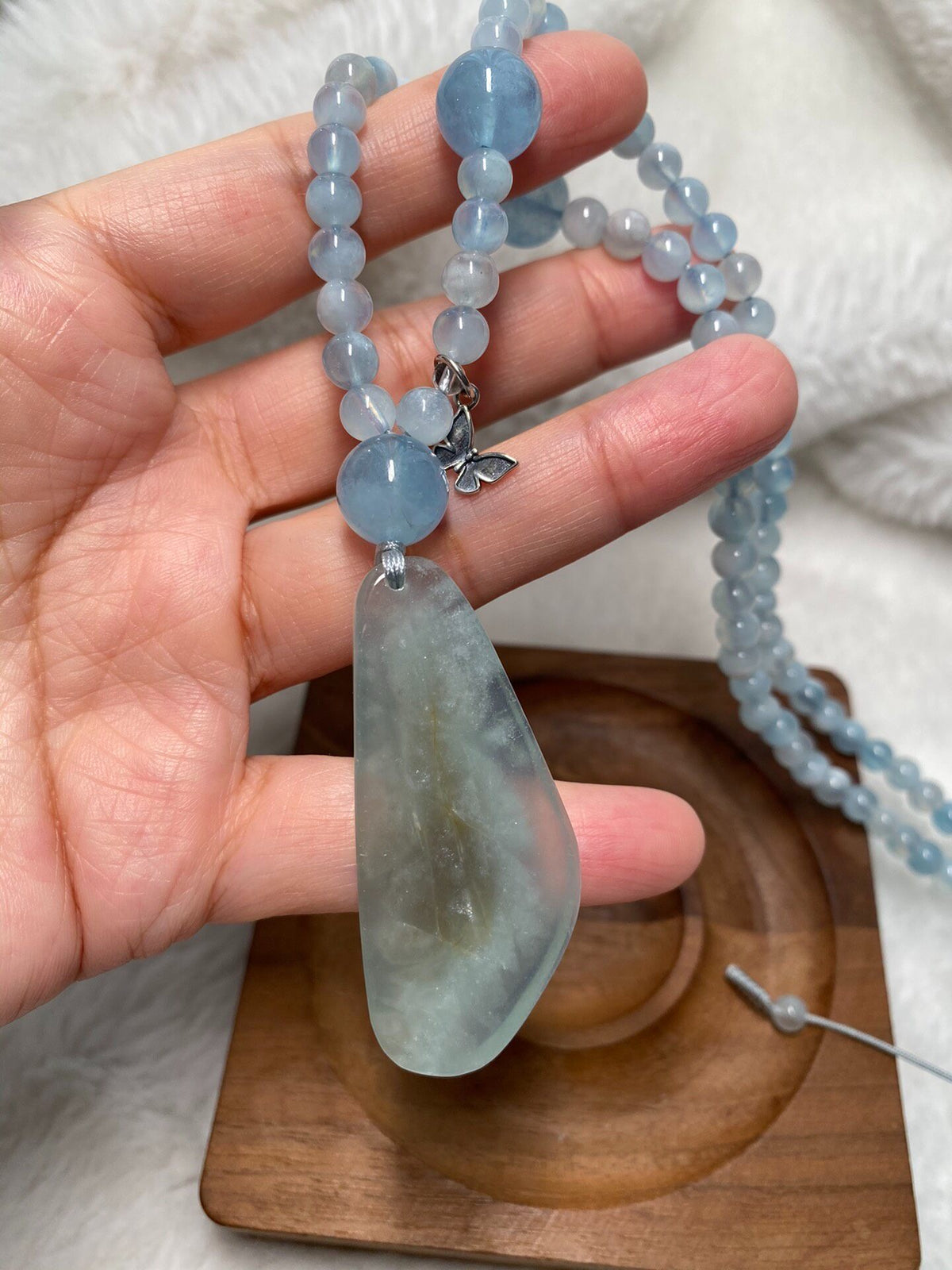 Natural Aquamarine Beaded Sweater Chain Necklace