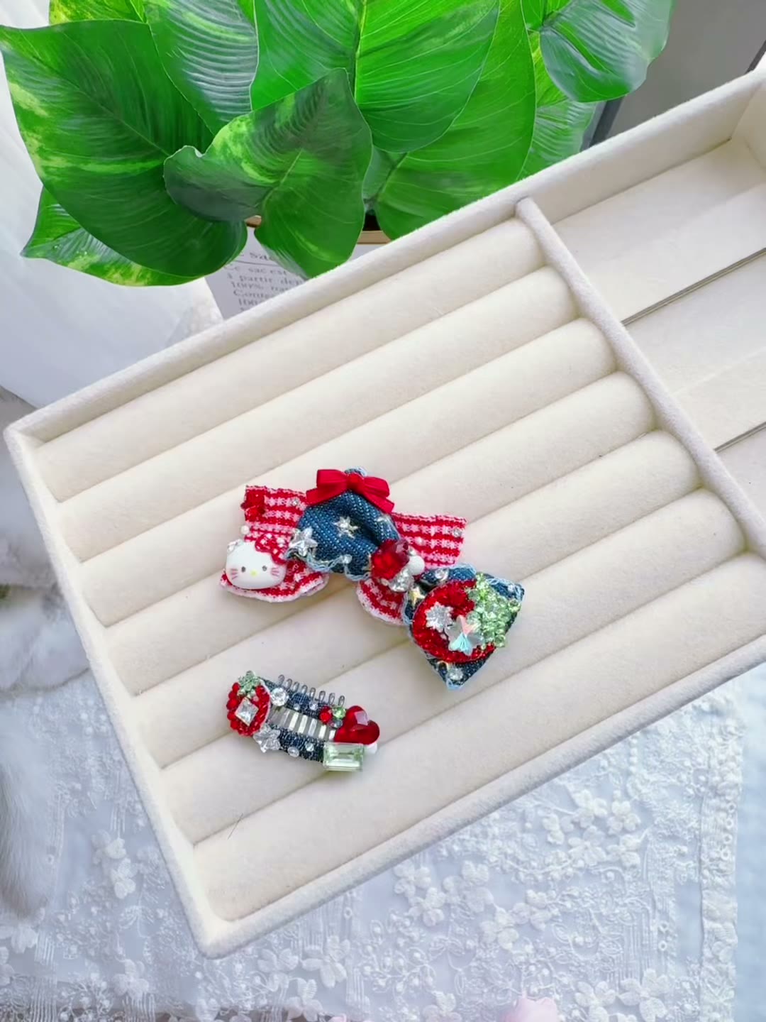 Denim Pet Hair Bow Clip Set
