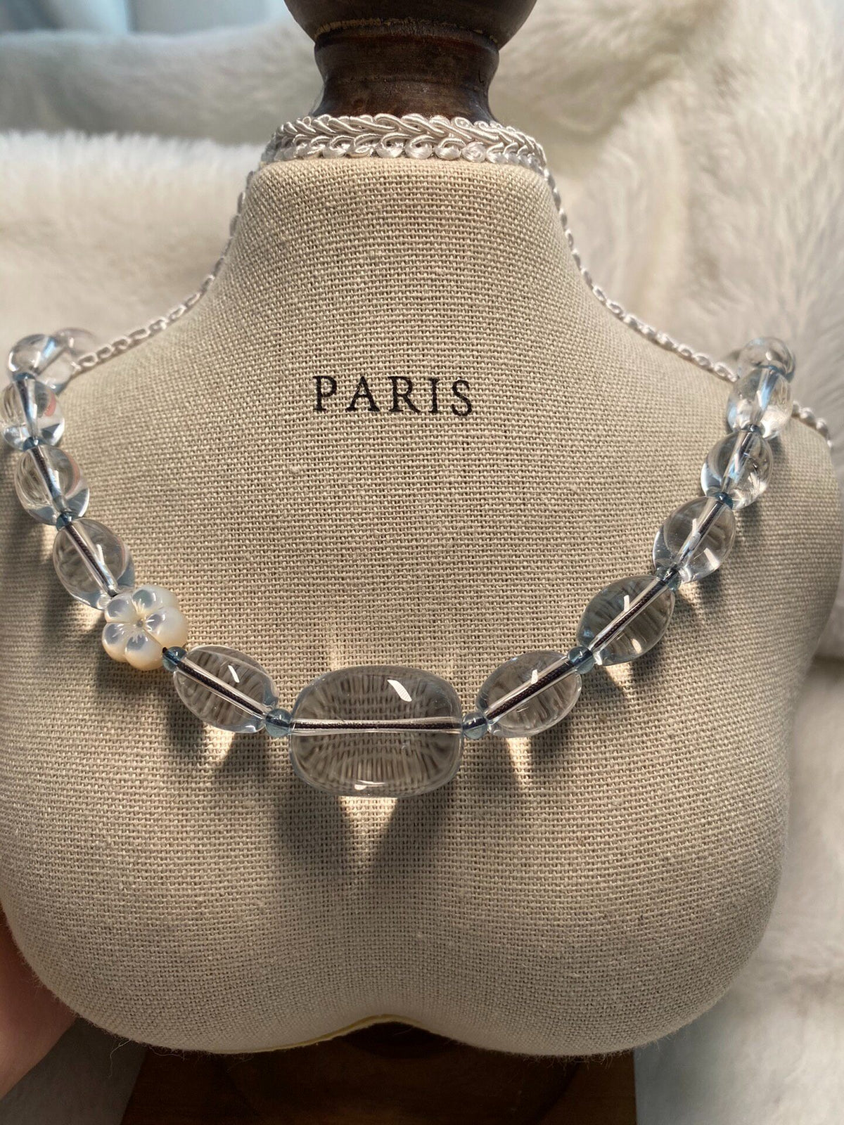 White Quartz Aquamarine Beaded Necklace