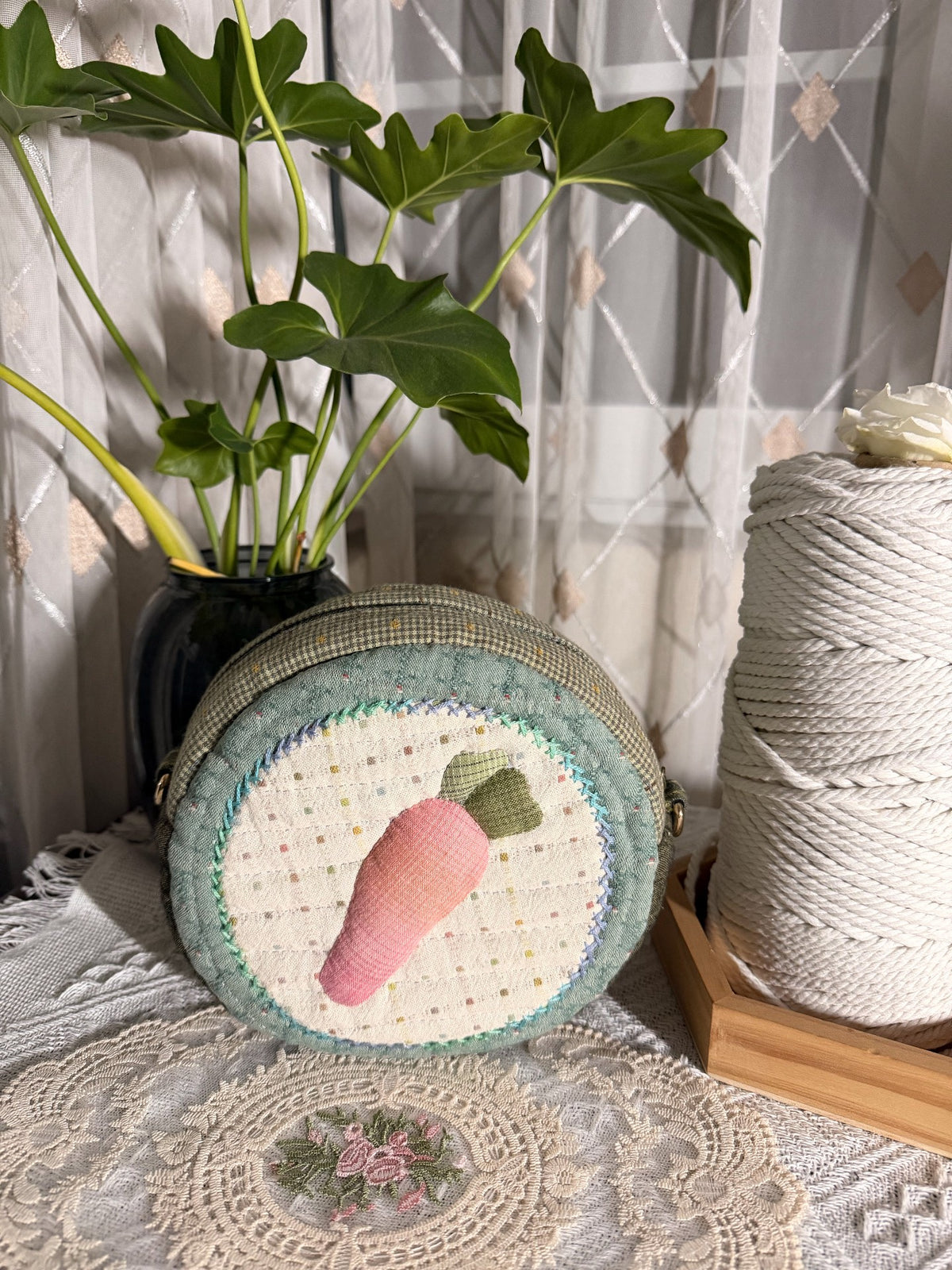 Handmade Round Fabric Rabbit Crossbody Bag
