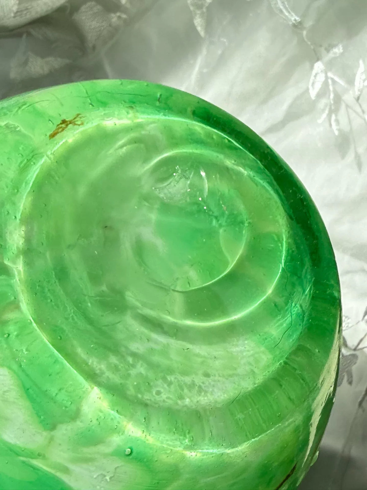 Vintage Groene Glazen Vaas Handgeblazen