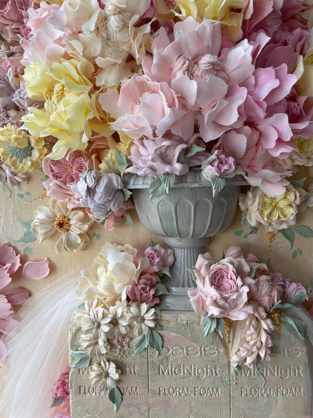 Clay Floral Painting Arched Panel 160cm