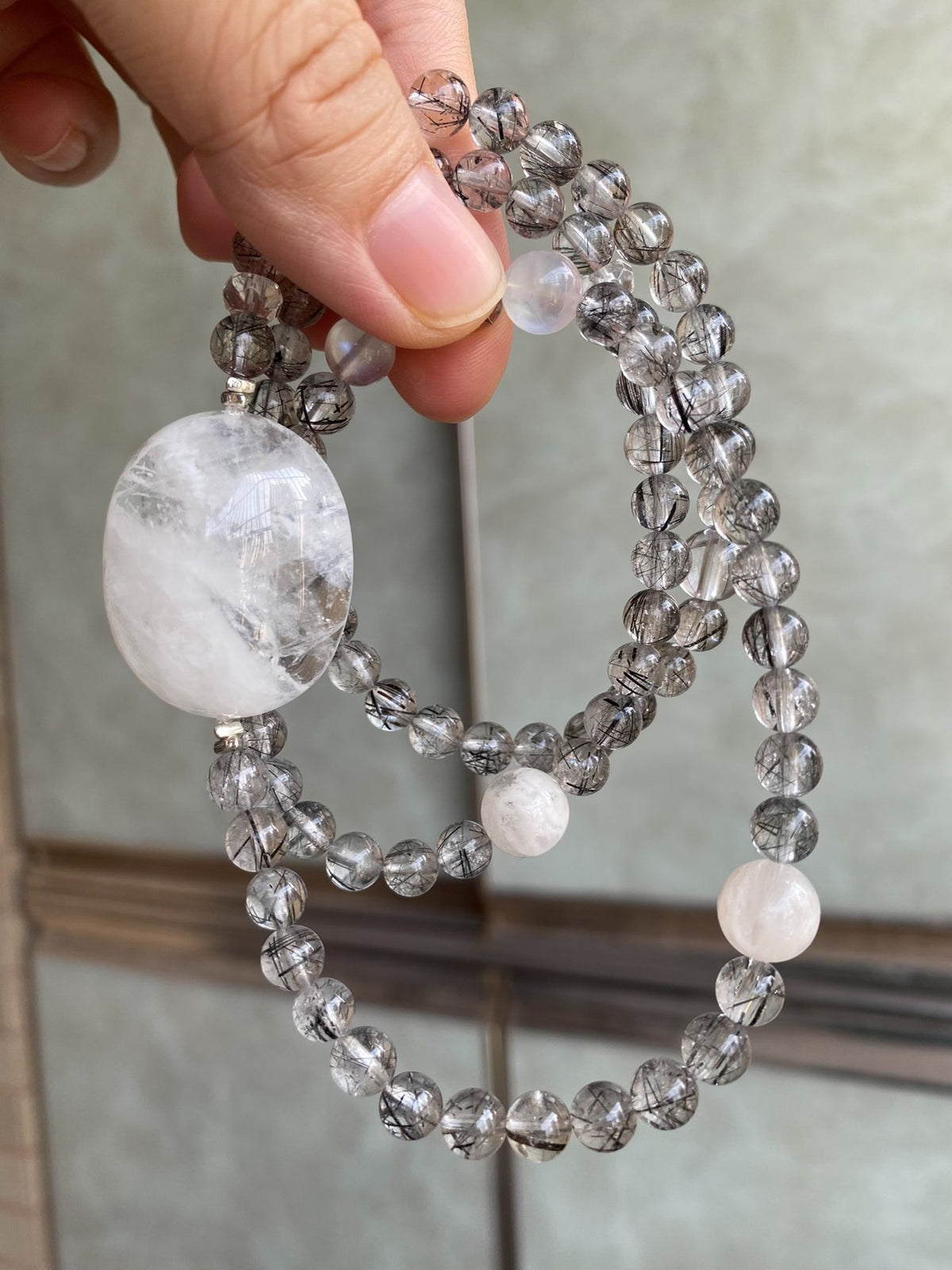 Black Rutilated Quartz Bracelet Snowflake Phantom