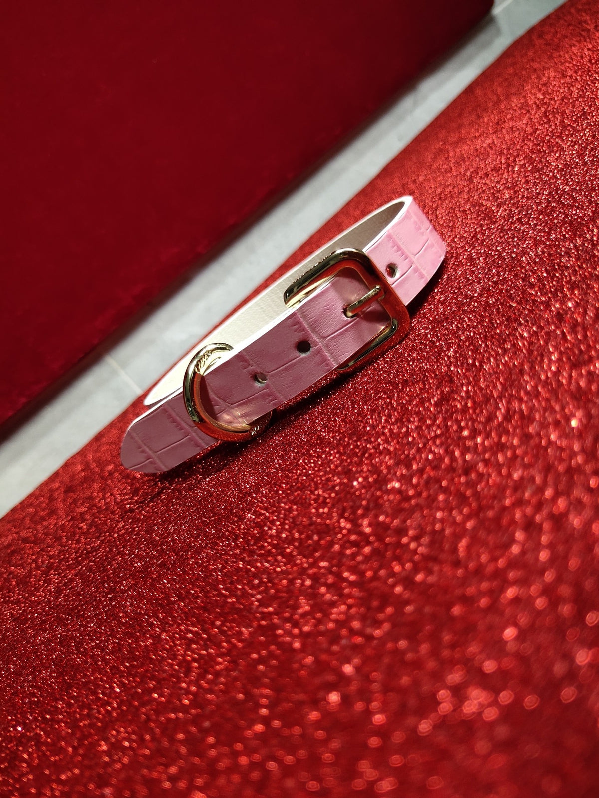 Pink Bamboo Texture Leather Handmade Collar