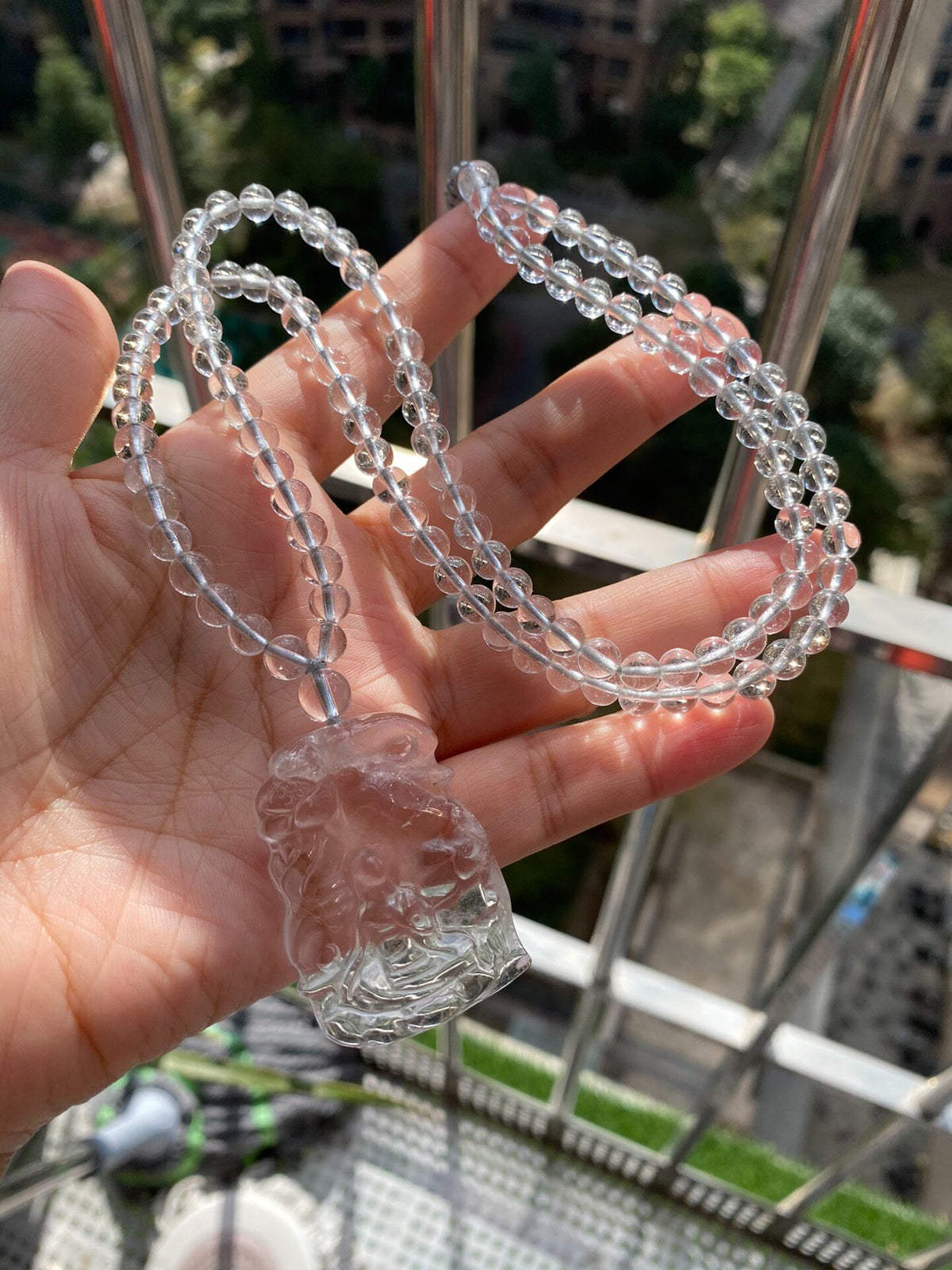 White Crystal Carved Pendant Necklace