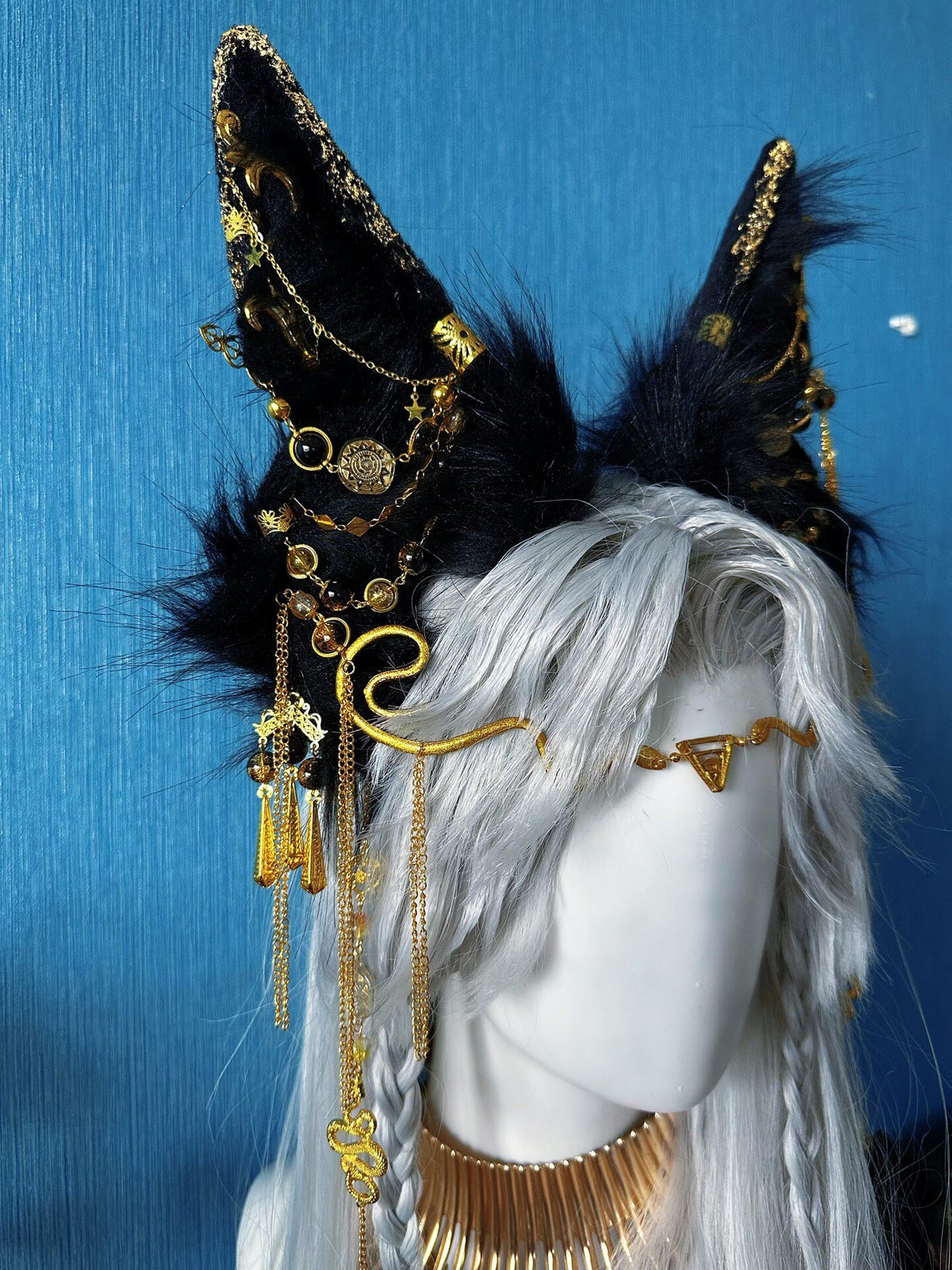 Anubis Cosplay Headpiece with Gold Embellished Ears