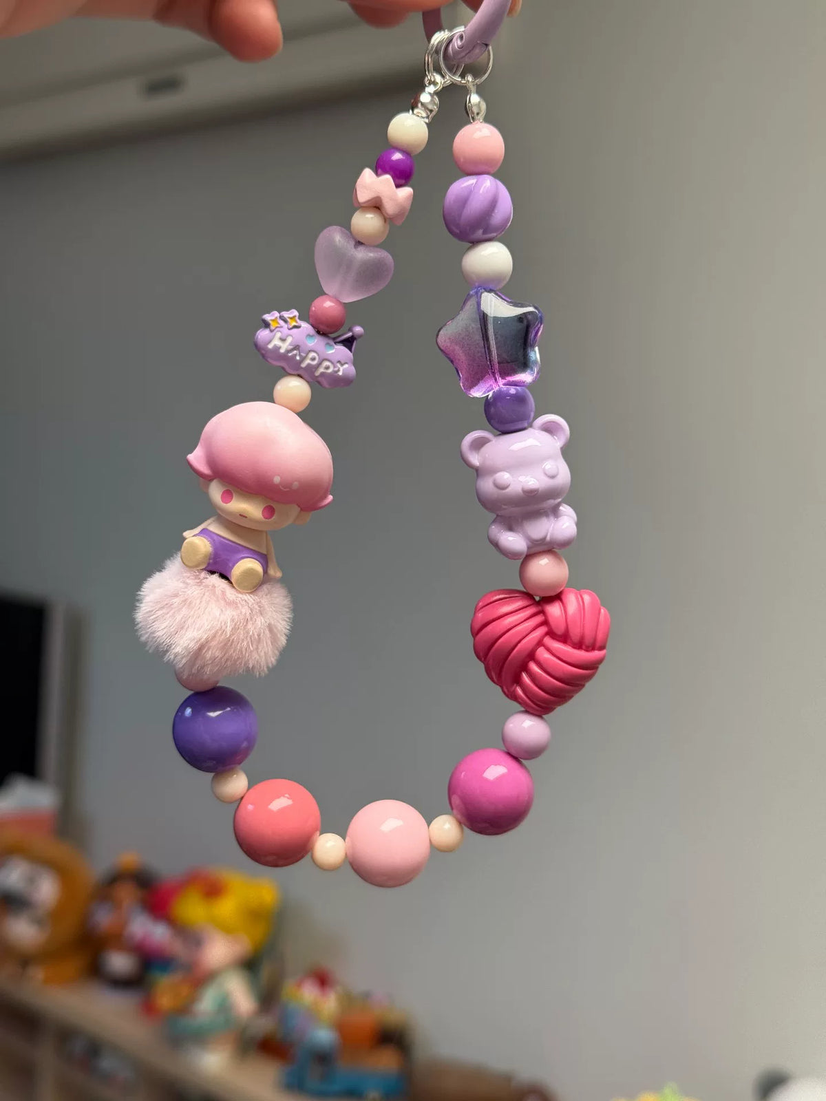 Hacipupu Beaded Phone Strap Pink Purple