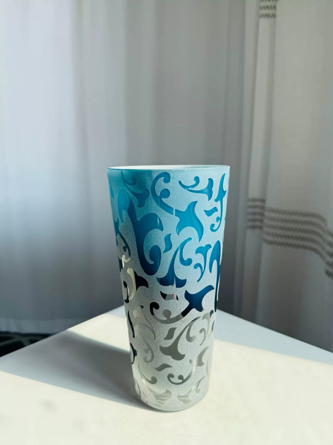 Blue Gradient Glass Cylindrical Vase 25cm