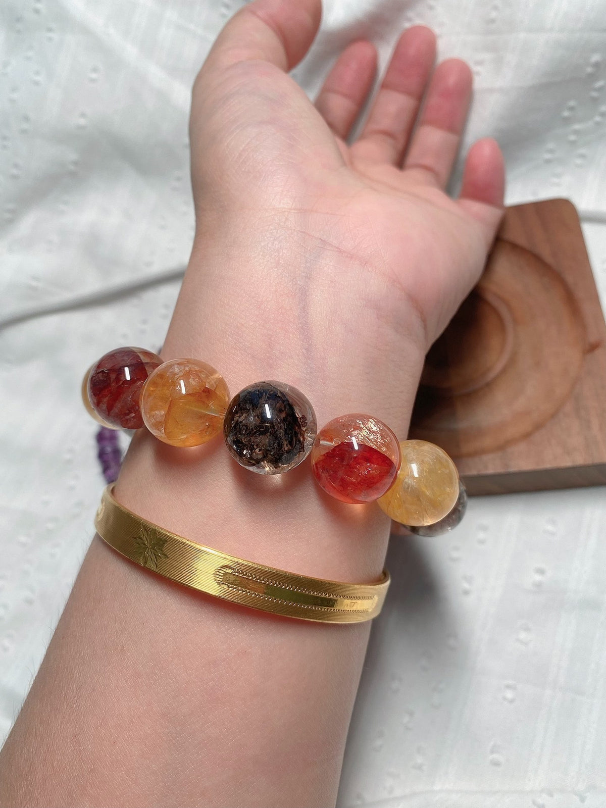 16mm Natural Crystal Beaded Bracelet
