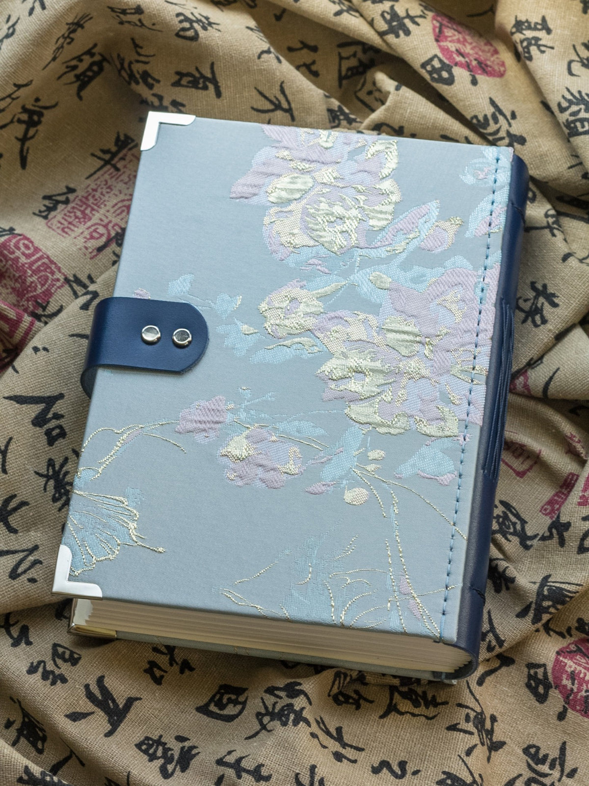 Floral Embroidered Notebook with Leather Spine