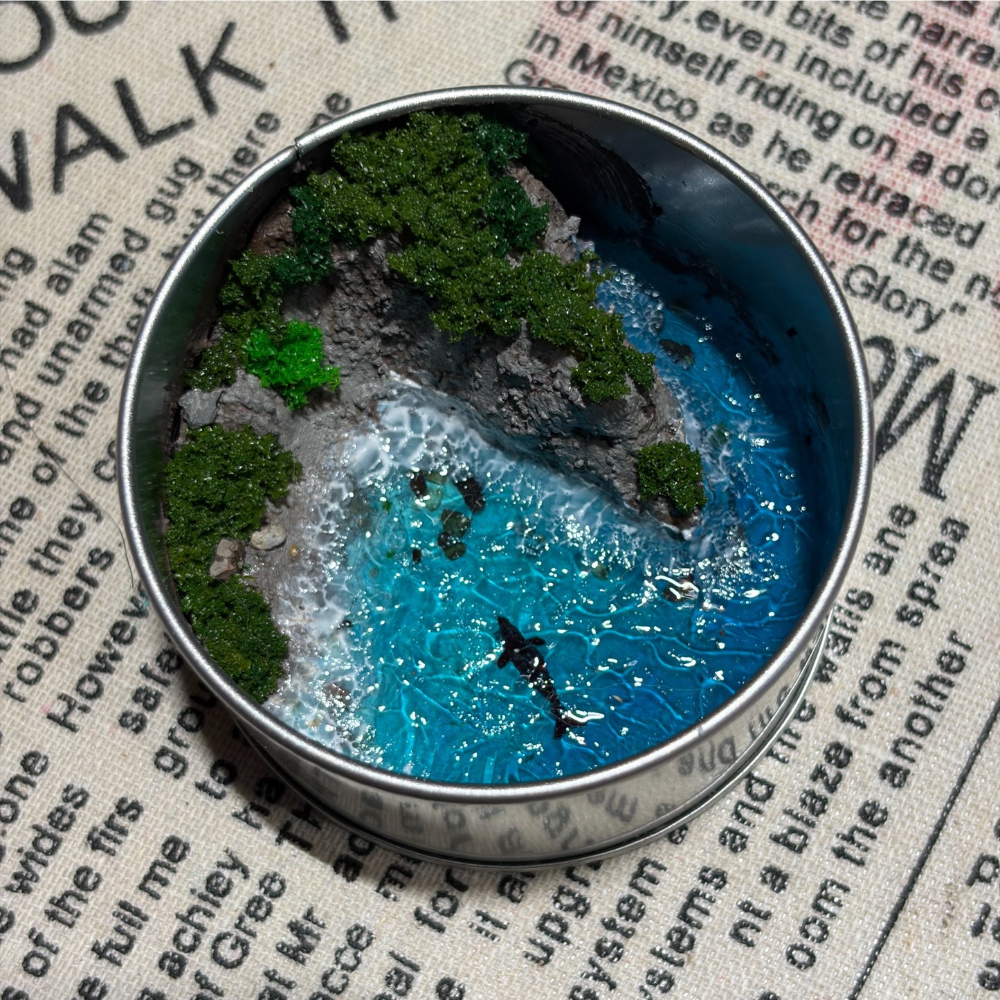 Miniature Island Diorama in 6.5 cm Circular Metal Container