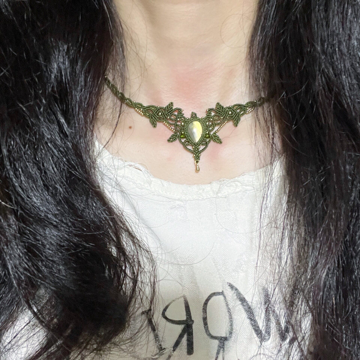 Handwoven Labradorite Macrame Choker Necklace