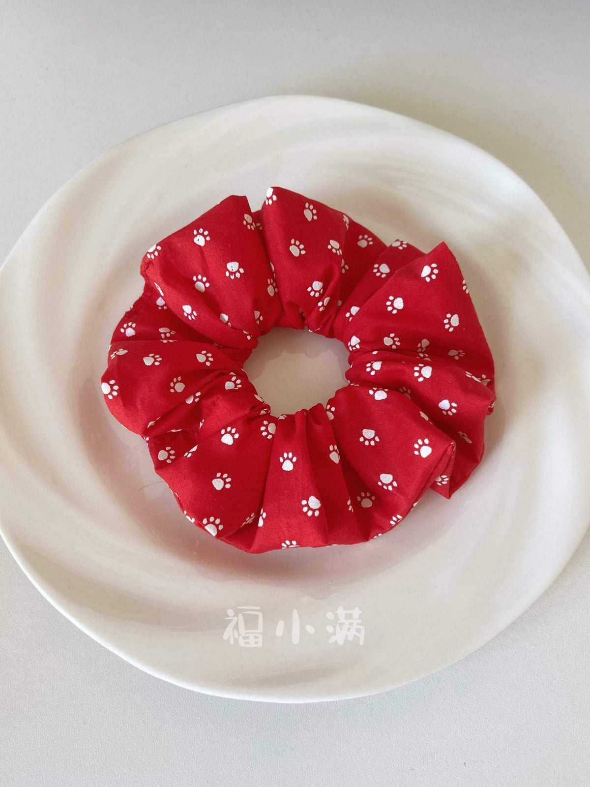 Red Scrunchie White Paw Print