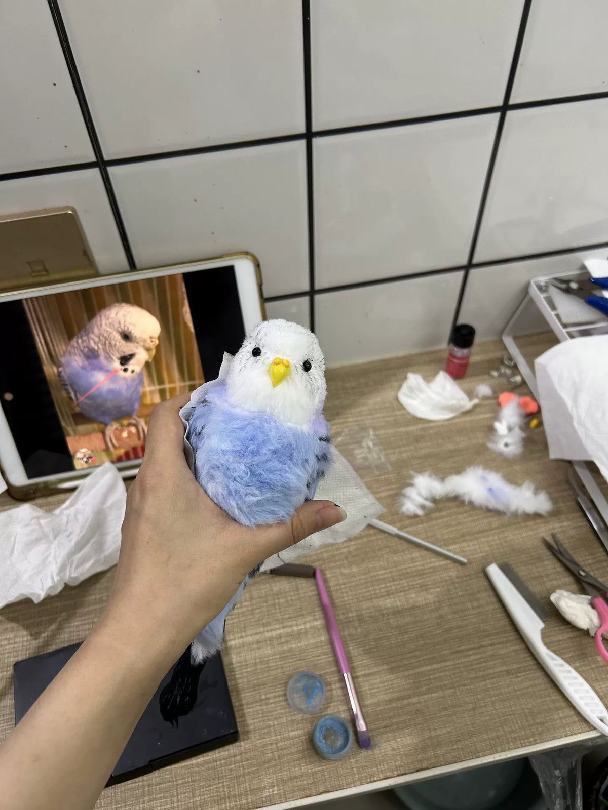 ハンドメイド パイプクリーナー インセイインコのぬいぐるみ
