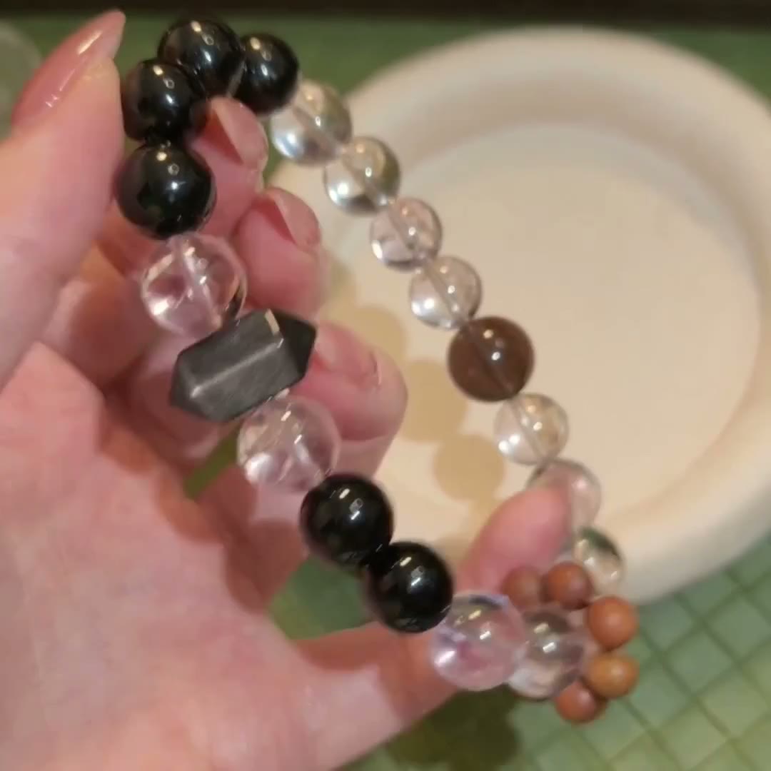 Obsidian Quartz Crystal Beaded Bracelet