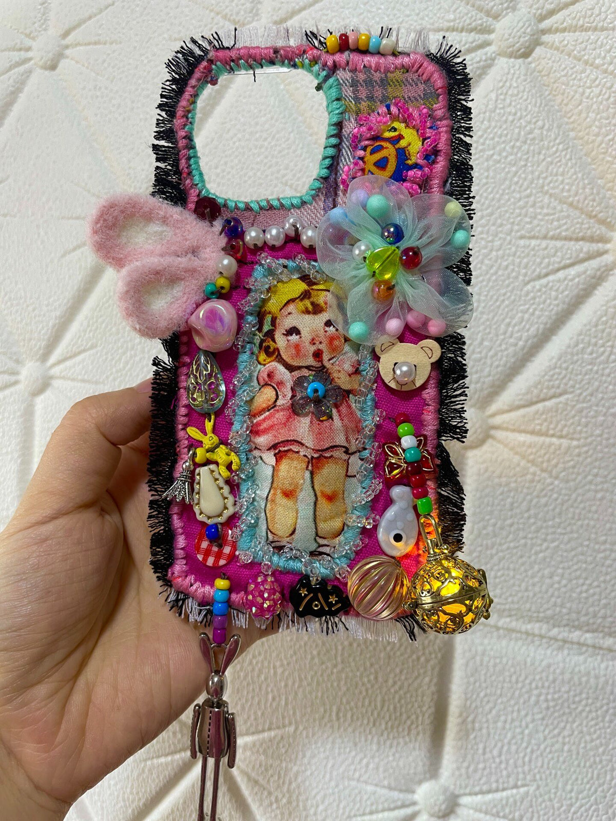 Handcrafted Patchwork Phone Case with Beadwork