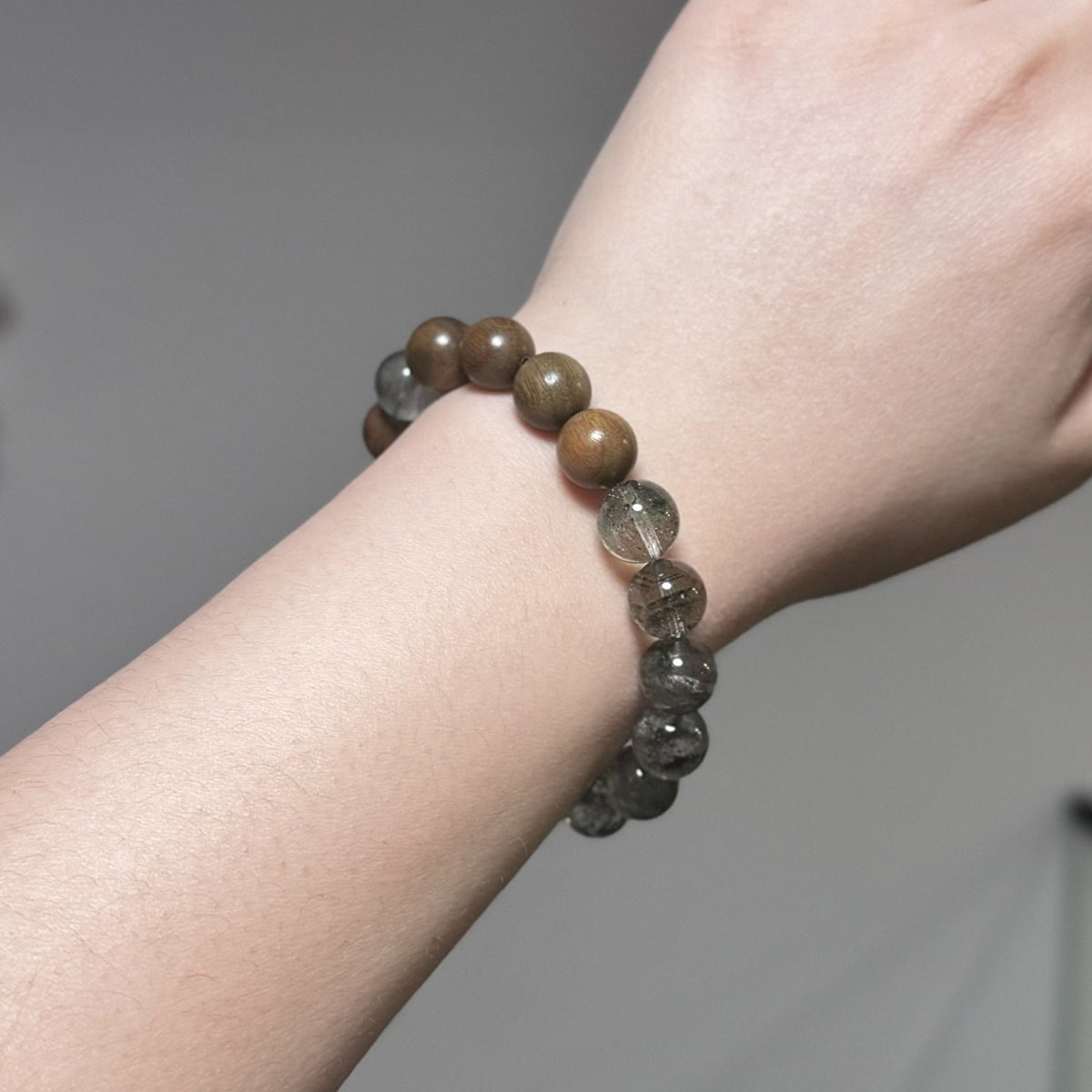 Green Phantom Quartz Wooden Beaded Bracelet