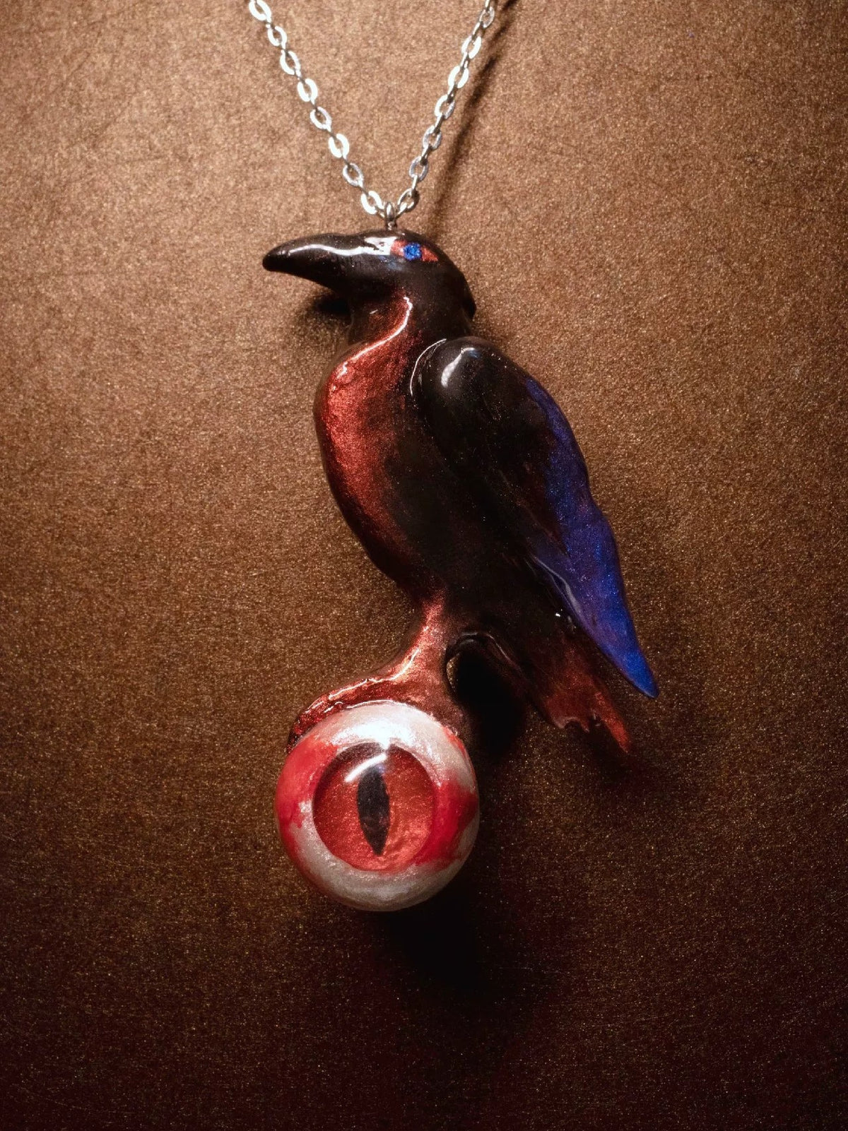 Raven Eyeball Pendant Necklace Resin Clay