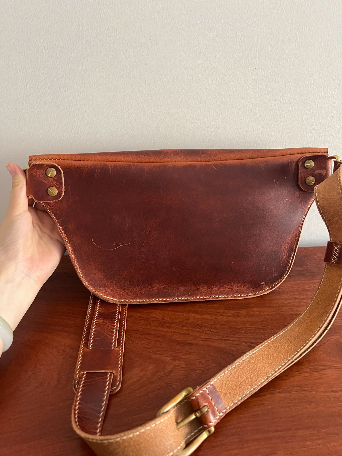 Handcrafted Leather Crossbody Bag with Brass Hardware