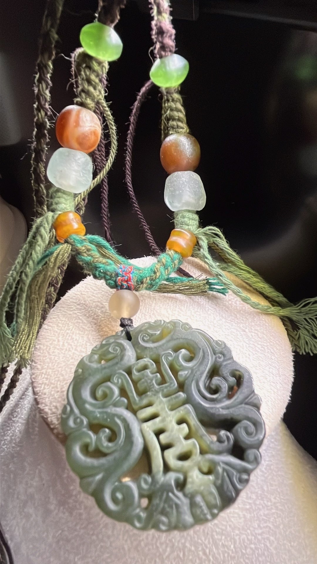 DIY Xiuyan Jade Pendant Necklace Braided Cord