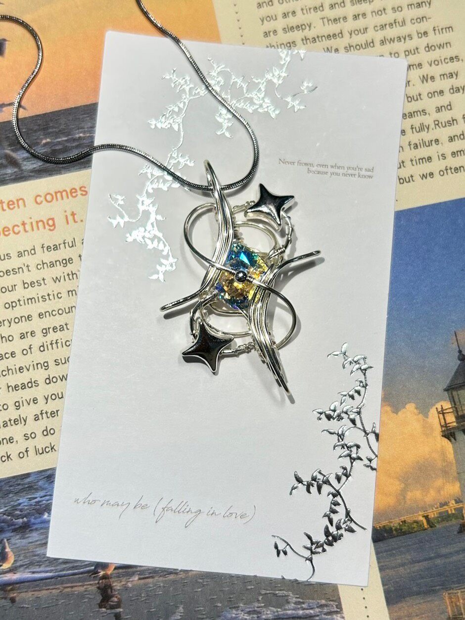Wire Wrapped Starburst Zircon Pendant Necklace