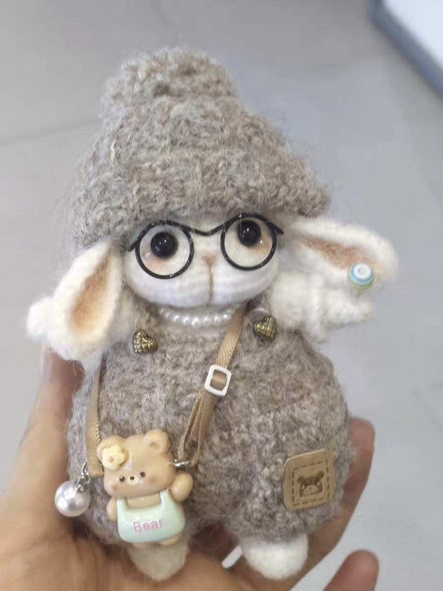 Crochet Rabbit with Glasses and Pearl Necklace