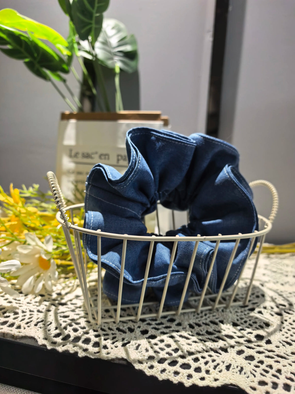 Four Layer Cotton Denim Hair Scrunchie