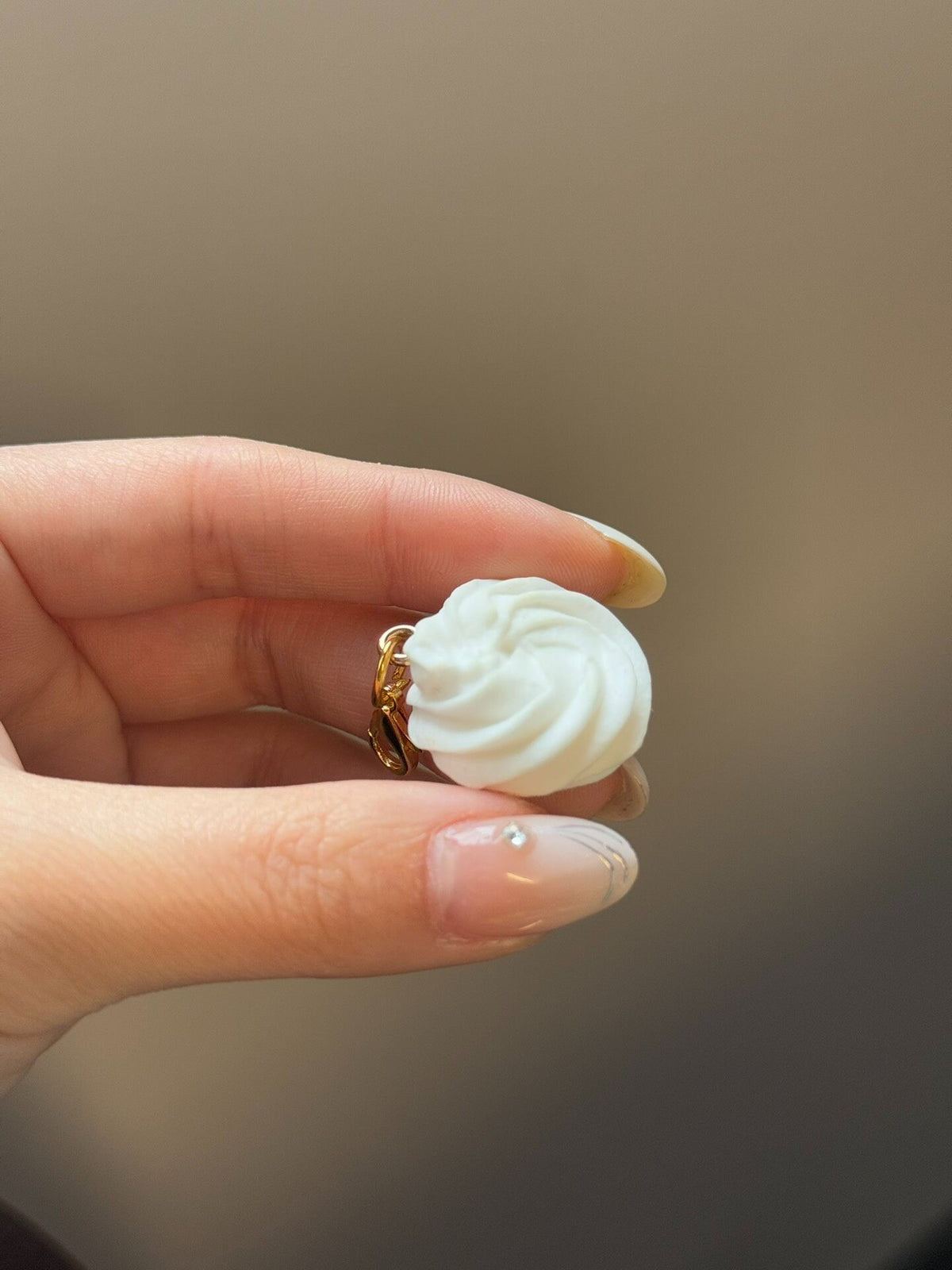 White Swirl Clay Charm with Gold Clasp