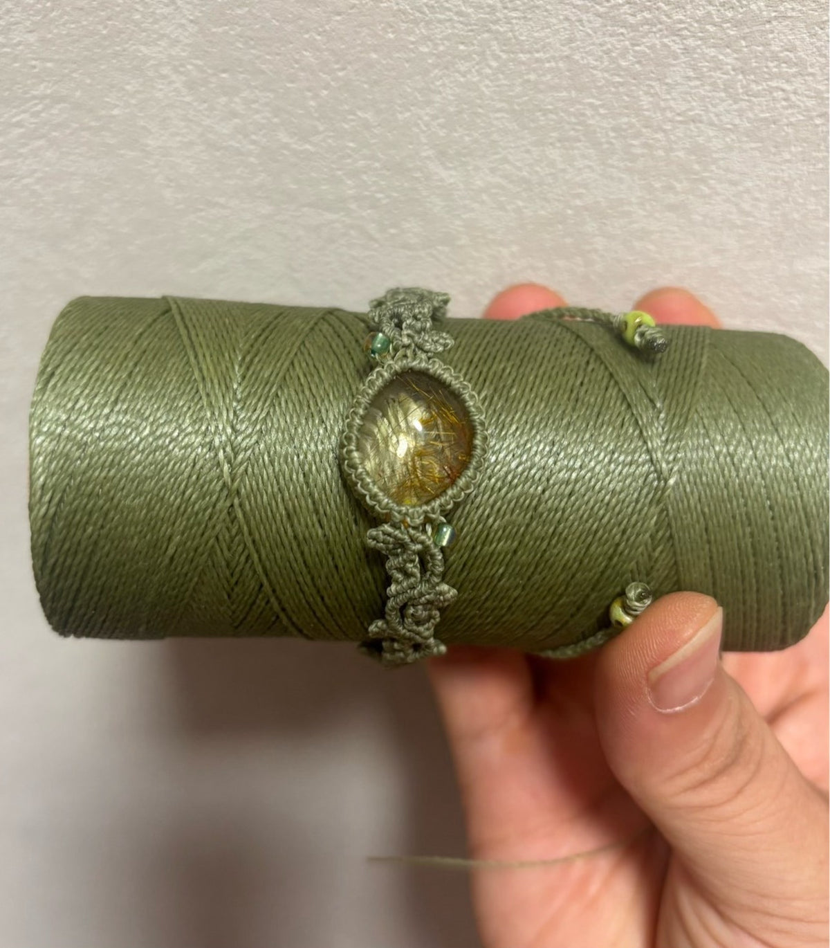 Crystal Macrame Bracelet with Rutilated Quartz