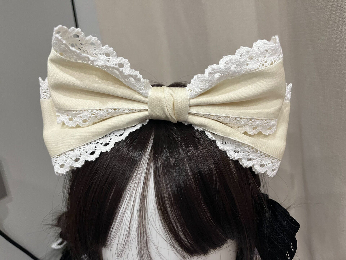 Cream Lace Trim Large Bow KC Headband
