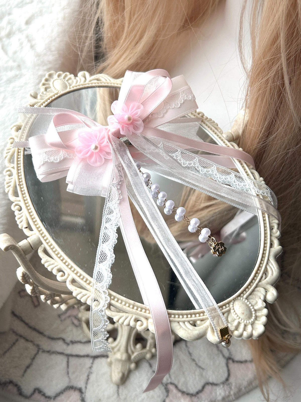 Lolita Cherry Pink Butterfly Ribbon Side Clip
