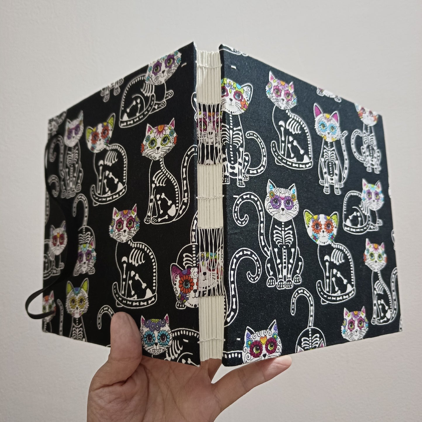 Customizable Handmade Watercolor Sketchbook with Skeletal Cat Cover
