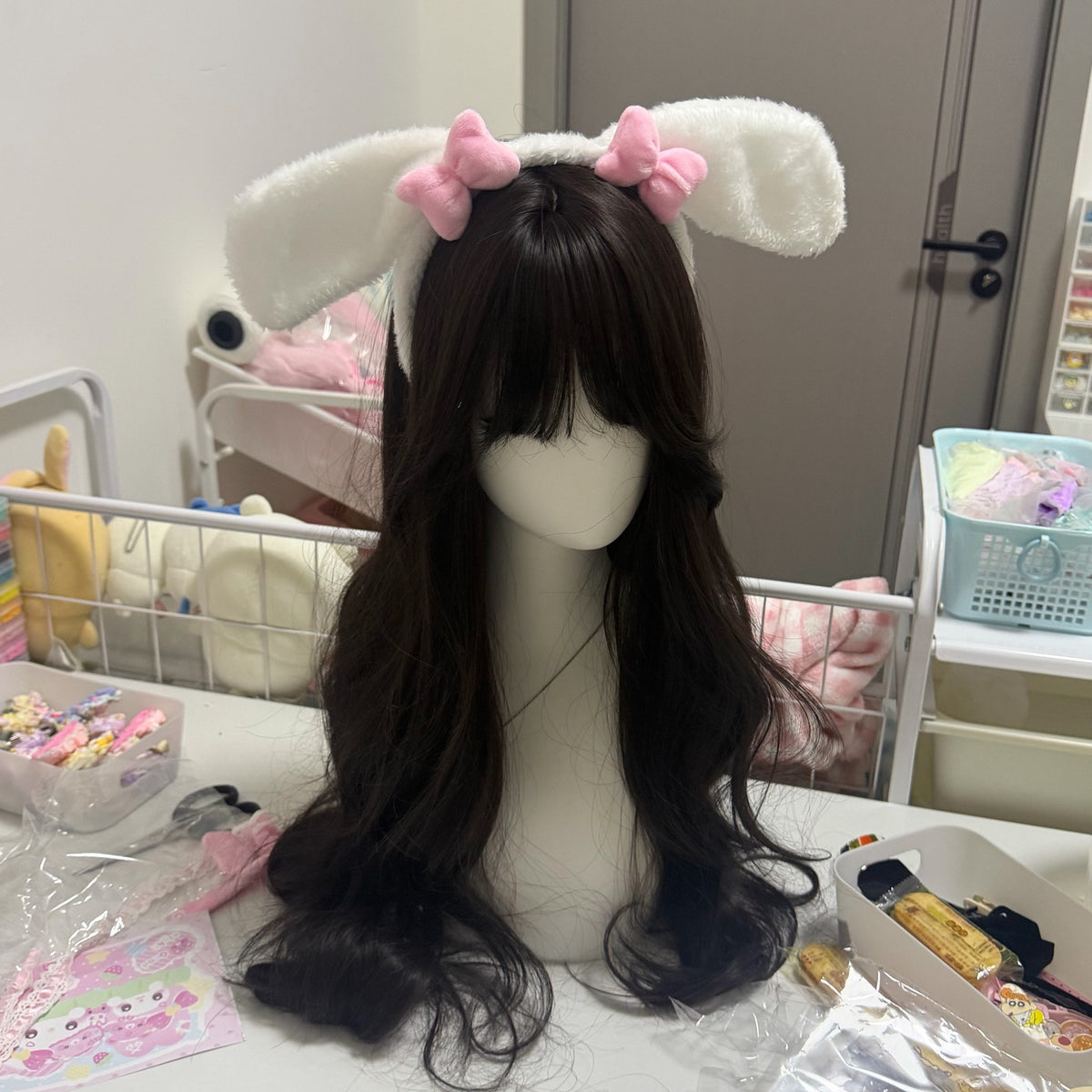 White Plush Bunny Ear Headband